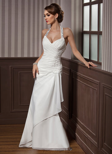 With Chiffon Sequins Wedding Floor-Length Lace Ruffle Appliques Beading Shayla Wedding Dresses Dress Halter Sheath/Column