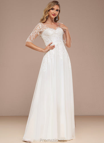 Chiffon Pamela Floor-Length Wedding Wedding Dresses V-neck A-Line Dress Lace