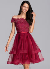 Load image into Gallery viewer, A-Line Tulle With Homecoming Dresses Sequins Dress Lace Off-the-Shoulder Knee-Length Nayeli Homecoming Beading