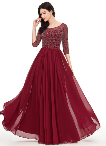 Scoop Beading Floor-Length A-Line Chiffon Danna Prom Dresses Sequins With