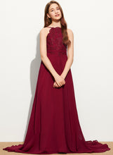 Load image into Gallery viewer, Sweep Kristina Scoop Lace Chiffon A-Line Train Junior Bridesmaid Dresses Neck