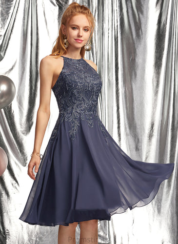Homecoming Dresses Lace Homecoming Lace Scoop Appliques Dress With Areli Neck A-Line Chiffon Knee-Length