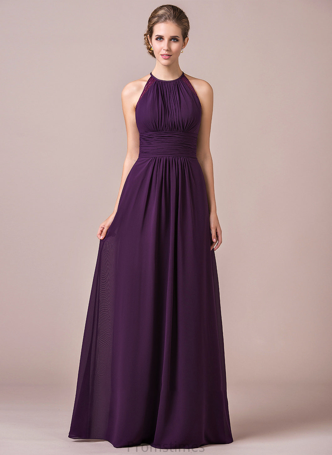 Silhouette Halter Length Fabric Floor-Length Lace A-Line Embellishment Ruffle Neckline Pat Spaghetti Staps Bridesmaid Dresses