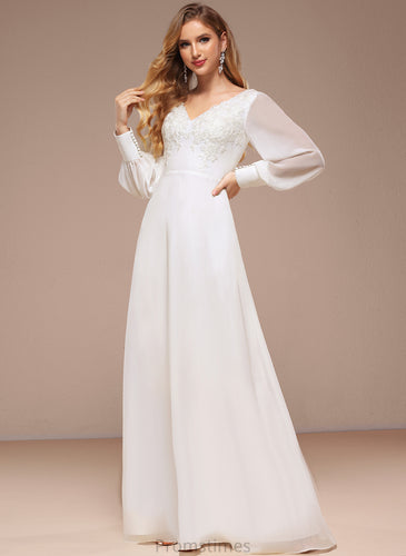 V-neck Wedding Chiffon Laurel A-Line Lace Sequins Floor-Length Dress Wedding Dresses With