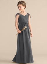 Load image into Gallery viewer, Floor-Length Ruffle V-neck With Beading A-Line Junior Bridesmaid Dresses Chiffon Jaslyn