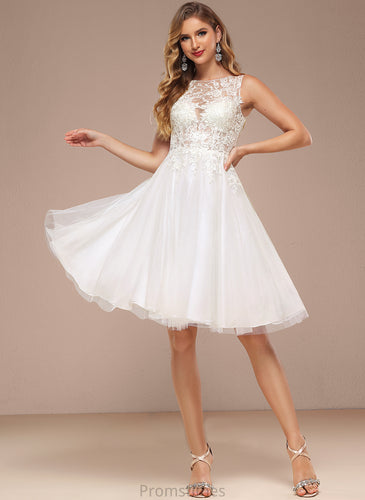 Sequins Wedding With Neck Wedding Dresses Lace Boat Tulle A-Line Dress Willa Knee-Length