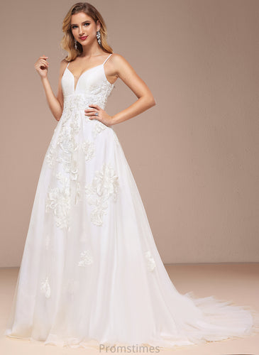 Lace Wedding Dresses Jaylen With Train Wedding Sequins V-neck Tulle Court Dress Ball-Gown/Princess