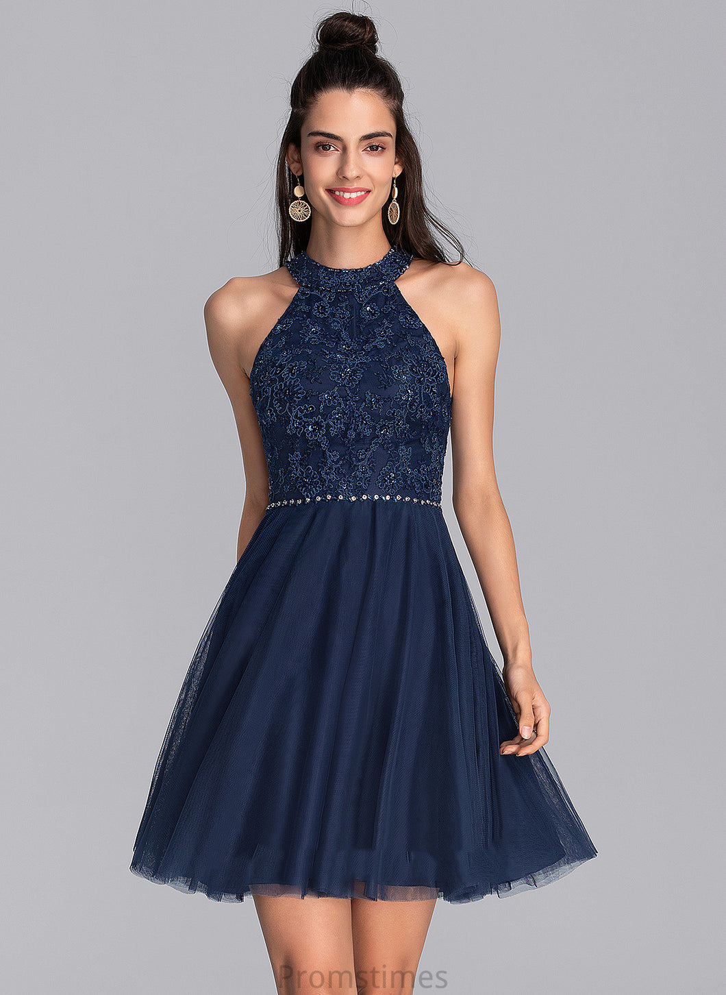 Homecoming A-Line Lace With Beading Neck Short/Mini Homecoming Dresses Scoop Dress Keyla Tulle