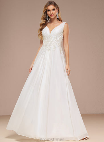Izabelle Floor-Length Wedding Dresses With A-Line Wedding Sequins Lace Dress V-neck Chiffon