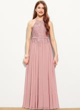 Load image into Gallery viewer, Lace Scoop Chiffon Carolina Neck Junior Bridesmaid Dresses Floor-Length A-Line
