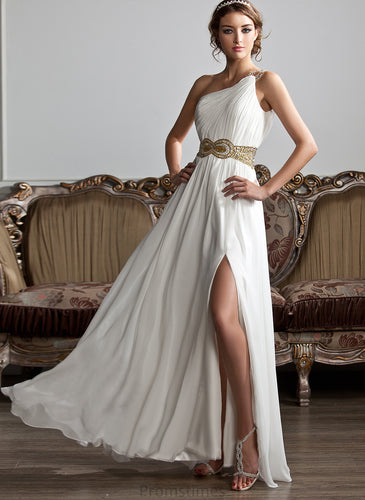 Prom Dresses Beading A-Line Floor-Length Sequins Ruffle One-Shoulder Micaela With Chiffon