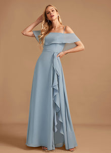 SplitFront A-Line Embellishment Length Neckline Floor-Length Ruffle Silhouette Fabric Off-the-Shoulder Selina Bridesmaid Dresses