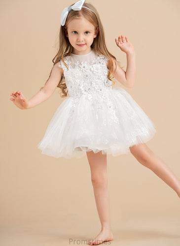 Knee-length Neck - Scoop Isla Tulle Flower With Girl Sleeveless Ball-Gown/Princess Beading/Appliques Flower Girl Dresses Dress