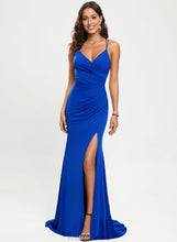 Load image into Gallery viewer, Cora Train Trumpet/Mermaid V-neck Prom Dresses Sweep Jersey