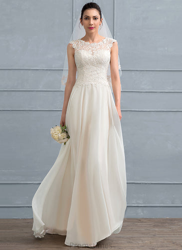 A-Line Lace Dress Sequins Wedding Dresses Monique Scoop Beading Wedding Floor-Length With Chiffon