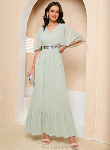 Fabric A-Line V-neck Silhouette Length Neckline Sequins Ankle-Length Embellishment Lilianna Bridesmaid Dresses
