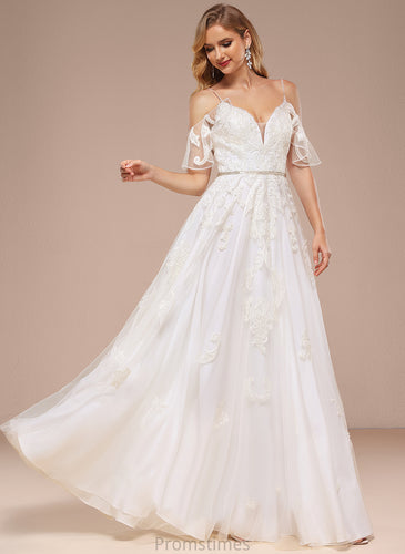 Shoulder Dress Wedding Sequins Beading A-Line Kianna Wedding Dresses Cold Floor-Length Lace Tulle With