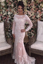 Load image into Gallery viewer, 2024 Mermaid Prom Dresses Scoop Long Sleeves Tulle With Applique