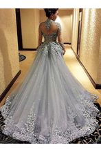 Load image into Gallery viewer, Prom Dresses Mermaid High Neck Tulle With Applique Court Train One Piece