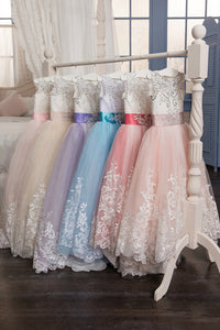2024 Flower Girl Dresses Scoop Ball Gown Tulle With Applique And Bow Knot