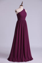Load image into Gallery viewer, 2022 Purple Bridesmaid Dresses A Line One Shoulder Floor Length With Ruffle