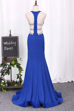 Load image into Gallery viewer, 2024 Open Back Mermaid Straps Evening Dresses Satin With Beading