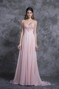 2022 New Arrival Prom Dresses A Line Sweetheart Sweep/Brush Chiffon With Beading
