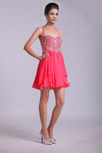 Load image into Gallery viewer, 2024 Homecoming Dresses A Line Halter Short/Mini Chiffon With Beading &amp; Sequins