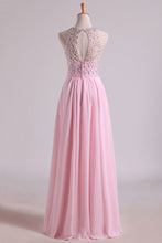 Load image into Gallery viewer, 2022 Simple Prom Dresses Scoop A Line Chiffon With Beading Floor Length