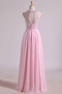2022 Simple Prom Dresses Scoop A Line Chiffon With Beading Floor Length