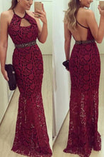 Load image into Gallery viewer, 2022 Spaghetti Straps Mermaid Lace Evening Dresses With Beaded Waistline