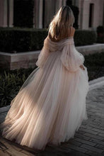 Load image into Gallery viewer, Princess Long Puff Sleeves Off The Shoulder Tulle Wedding Dresses, Beach Wedding Gowns