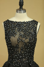 Load image into Gallery viewer, 2022 Black Sexy Bateau  A-Line Prom Gown Sweep Train With Beads &amp; Applique
