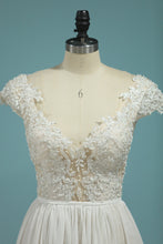 Load image into Gallery viewer, 2024 Beach Wedding Dresses A-Line V-Neck Chiffon Full Beaded Top