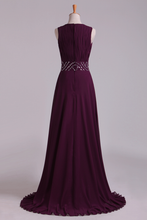 Load image into Gallery viewer, 2022 Prom Dresses A-Line Bateau Floor-Length Chiffon With Beads &amp; Ruffles