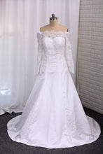 Load image into Gallery viewer, 2022 Wedding Dresses A Line Long Sleeves Boat Neck With Applique