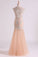 2022 Classic Prom Dresses V Neck Mermaid/Trumpet Floor Length Tulle Champagne With Applique & Beads