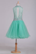 Load image into Gallery viewer, 2024 Homecoming Dresses High Neck A Line Short/Mini Beaded Bodice Tulle Open Back