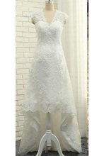 Load image into Gallery viewer, A-Line V-Neck Cap Sleeves Open Back Lace Beach Wedding Dresses