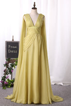 Load image into Gallery viewer, 2024 Prom Dresses Flowing V-Neck Chiffon Column With Ruffles