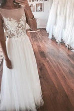 Load image into Gallery viewer, Elegant Ivory Long Lace Tulle Simple Cheap Beach Wedding Dresses