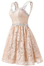 Load image into Gallery viewer, 2024 Cocktail Dresses A Line Straps Lace With Beading Short/Mini
