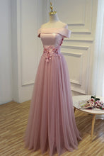 Load image into Gallery viewer, 2024 Boat Neck Tulle With Applique Prom Dresses A Line Floor Length