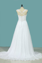 Load image into Gallery viewer, 2024 A Line Straps Wedding Dresses Chiffon With Applique Sweep Train