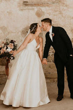 Load image into Gallery viewer, Simple Ivory Sleeveless Beach Wedding Dress, Floor Length Satin Spaghetti Straps Bridal Dress