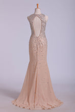 Load image into Gallery viewer, 2024 Scoop Prom Dresses Sheath/Column With Beads Chiffon Sweep Train