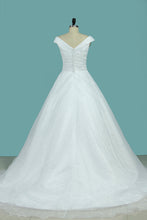 Load image into Gallery viewer, 2024 A Line Pleated Bodice Off The Shoulder Wedding Dress Organza