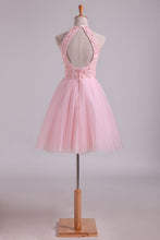 Load image into Gallery viewer, 2022 Halter Homecoming Dresses A-Line Tulle Short/Mini Beaded Bodice