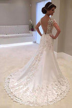 Load image into Gallery viewer, 2022 New Arrival Mermaid/Trumpet V-Neck Tulle Wedding Dresses With Applique Short Sleeves