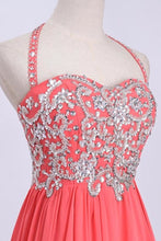 Load image into Gallery viewer, 2022 Prom Dresses Empire Waist Halter Floor Length Chiffon
